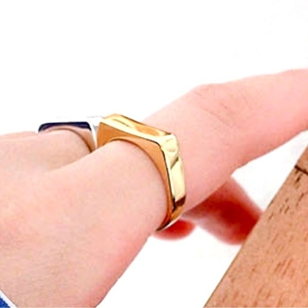 14k Gold shiny Trendy Unisex Bar Ring wide